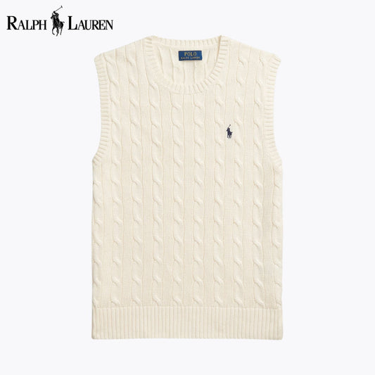 RL Cable-Knit Cotton Sweater Vest Cream / S RL Cable-Knit Cotton Sweater Vest