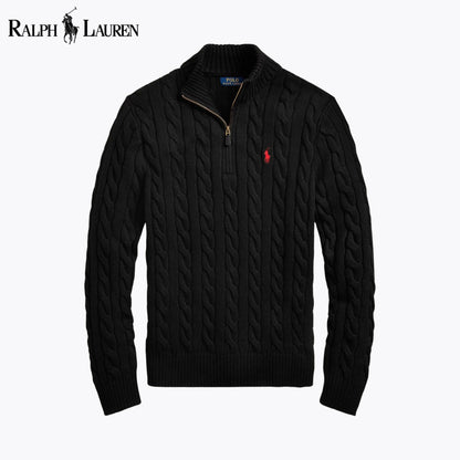 RL Chunky Cable-Knit Cotton Quarter-Zip Sweater Black / S RL Chunky Cable-Knit Cotton Quarter-Zip Sweater