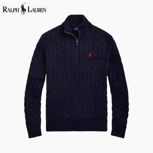 RL Chunky Cable-Knit Cotton Quarter-Zip Sweater Blue Navy / S RL Chunky Cable-Knit Cotton Quarter-Zip Sweater