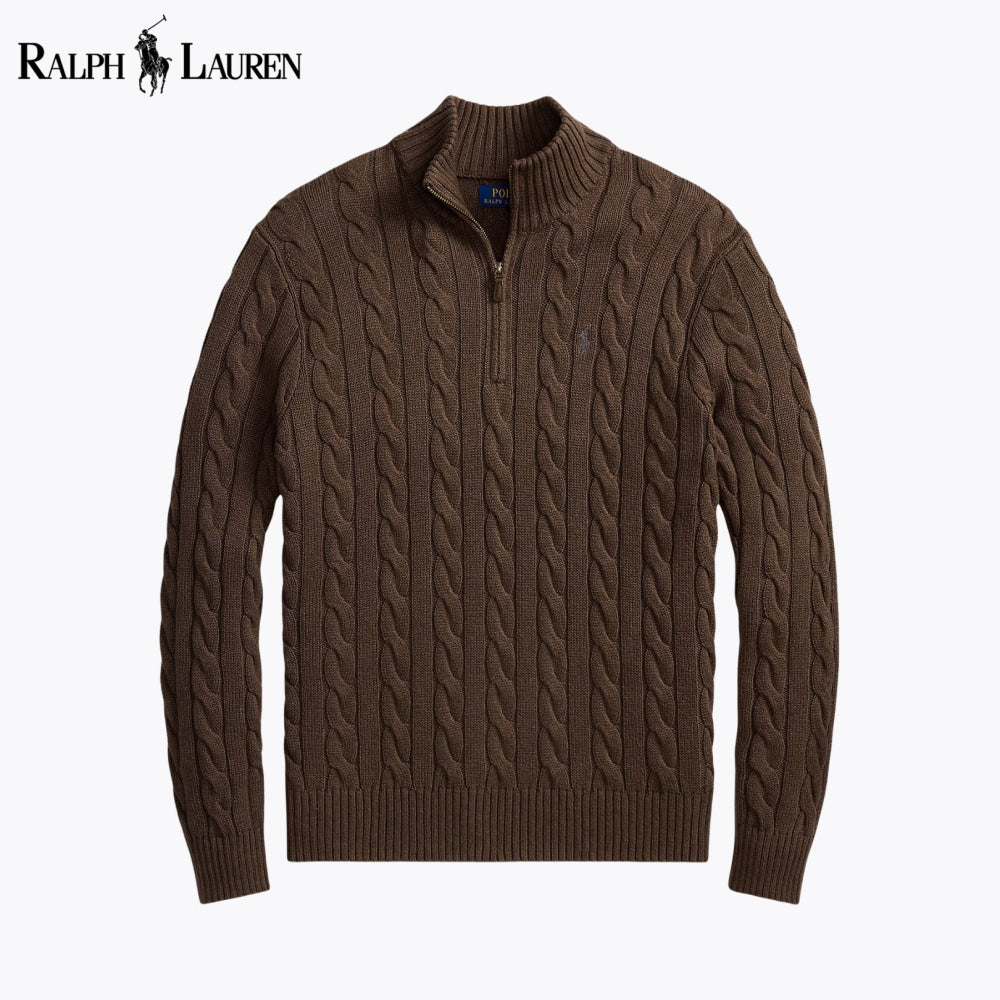 RL Chunky Cable-Knit Cotton Quarter-Zip Sweater Brown / S RL Chunky Cable-Knit Cotton Quarter-Zip Sweater