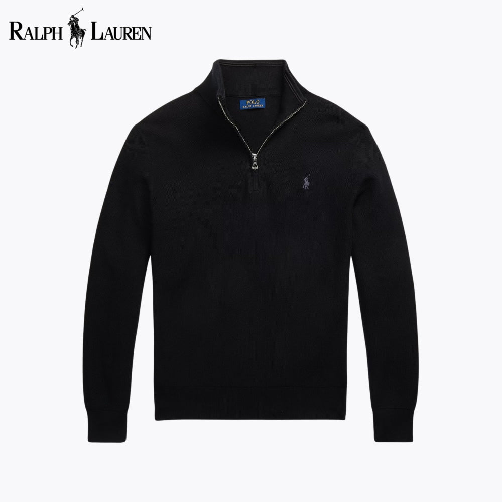 RL Mesh-Knit Cotton Quarter-Zip Sweater Black / S RL Mesh-Knit Cotton Quarter-Zip Sweater