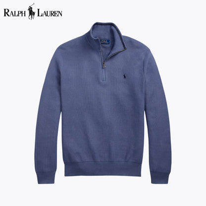 RL Mesh-Knit Cotton Quarter-Zip Sweater Blue / S RL Mesh-Knit Cotton Quarter-Zip Sweater