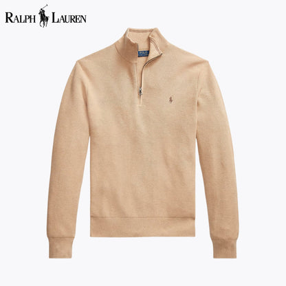 RL Mesh-Knit Cotton Quarter-Zip Sweater Camel / S RL Mesh-Knit Cotton Quarter-Zip Sweater