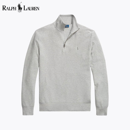 RL Mesh-Knit Cotton Quarter-Zip Sweater Grey / S RL Mesh-Knit Cotton Quarter-Zip Sweater