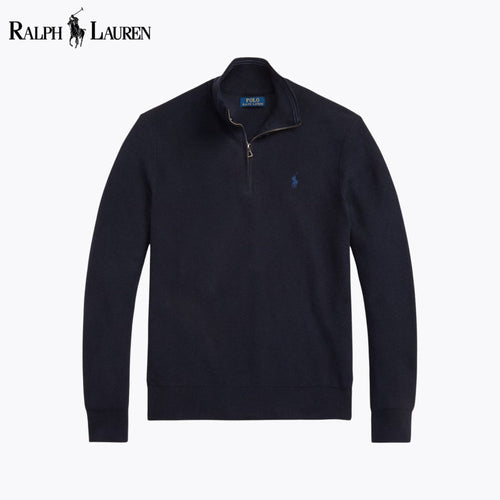 RL Mesh-Knit Cotton Quarter-Zip Sweater Navy blue / S RL Mesh-Knit Cotton Quarter-Zip Sweater