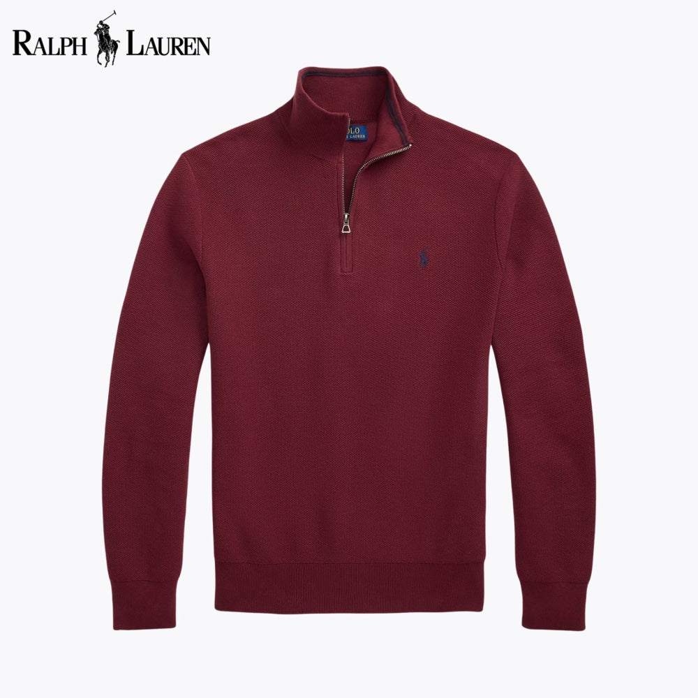 RL Mesh-Knit Cotton Quarter-Zip Sweater Red Wine / S RL Mesh-Knit Cotton Quarter-Zip Sweater