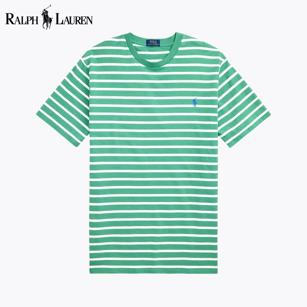 RL Striped Jersey Crewneck T-Shirt Green/White / S RL Striped Jersey Crewneck T-Shirt