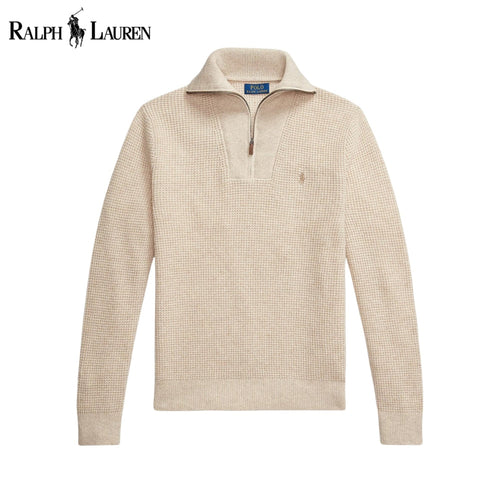 RL Waffle-Knit Wool-Cotton Quarter-Zip Sweater Cream / S RL Waffle-Knit Wool-Cotton Quarter-Zip Sweater