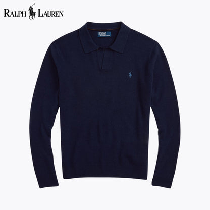RL Wool Johnny-Collar Sweater Blue Navy / S RL Wool Johnny-Collar Sweater