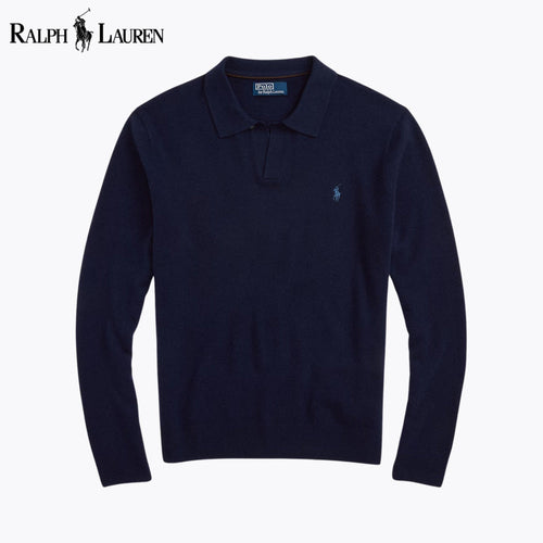 RL Wool Johnny-Collar Sweater Blue Navy / S RL Wool Johnny-Collar Sweater