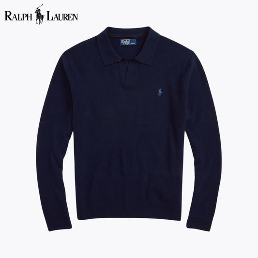 RL Wool Johnny-Collar Sweater Blue Navy / S RL Wool Johnny-Collar Sweater