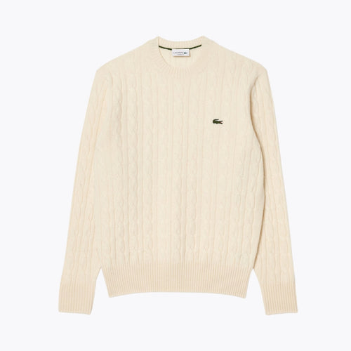 LC Cable Knit Carded Wool Crew Neck Sweater