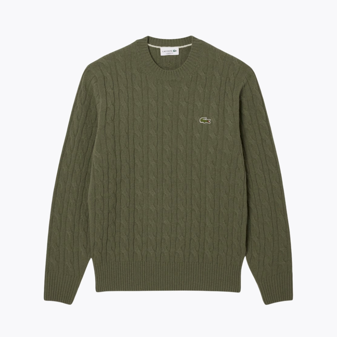 LC Cable Knit Carded Wool Crew Neck Sweater