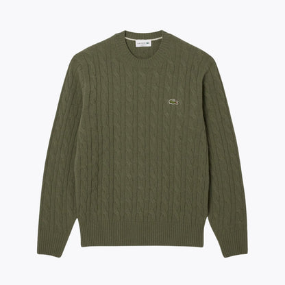 LC Cable Knit Carded Wool Crew Neck Sweater